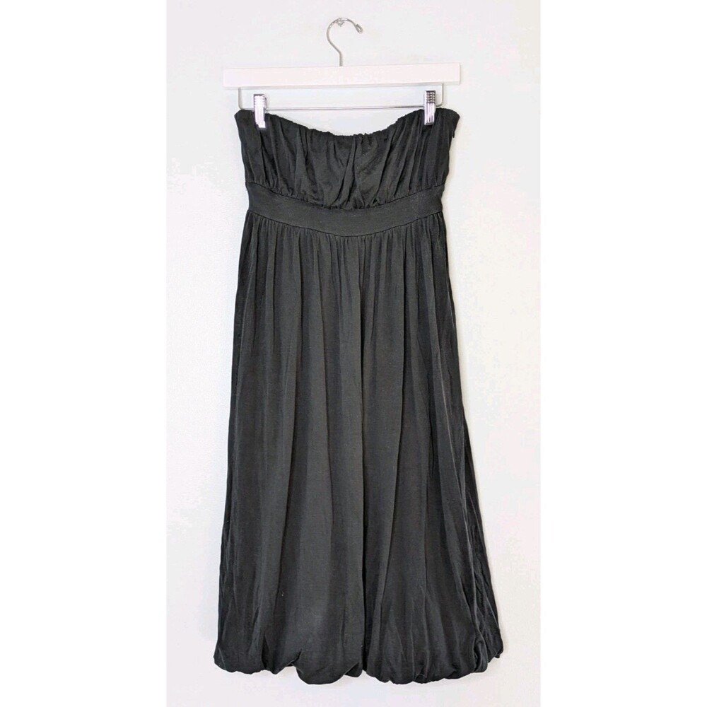 Banana Republic Black Silk Strapless Bubble Dress Midi Ruched Y2K LBD - Size 4